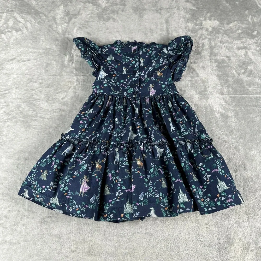 Disney x Janie and Jack Frozen Dress Girls 2T Navy Blue Floral Ruffle Tiered